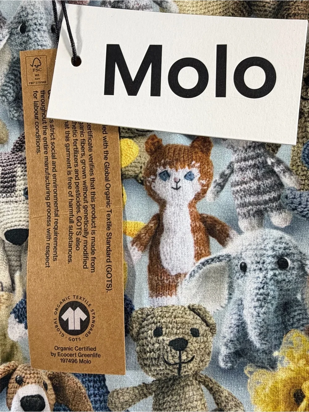 Molo Long-Sleeve Baby Romper All-Over Crochet Cute Animals 9 Months Organic NWT